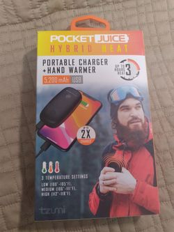 Pocket Juice Hybrid Heat Portable Pocket Charger & Hand Warmer | Rechargeable | Battery Operated | Heater | 3 Temp Settings & Up to 3 Hours of Heat | 