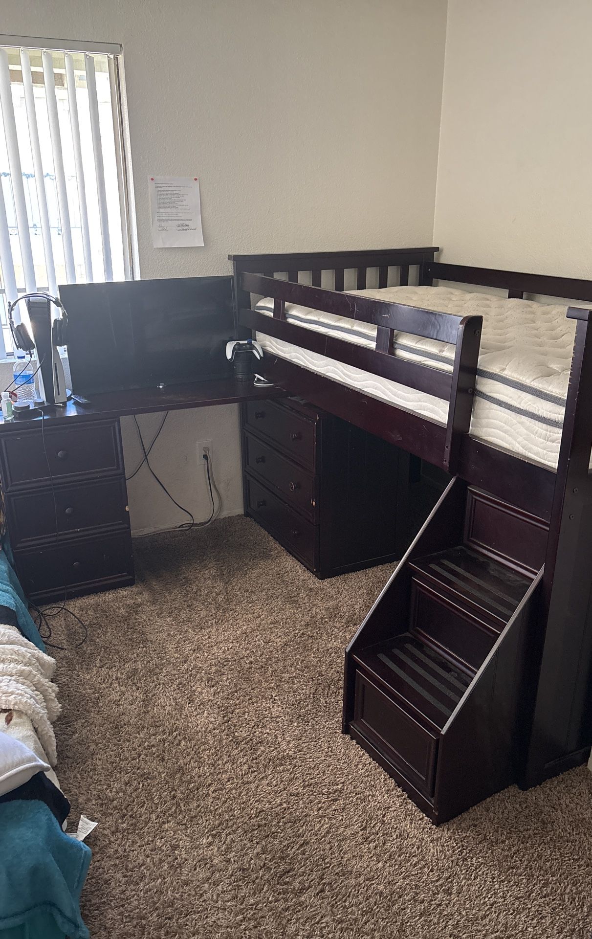 Hardwood Bed/Desk w/Storage Drawers In One 