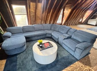 Large sectional fabric blue gray couch