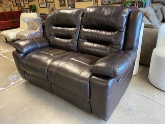 Dark Faux Leather Manual Reclining Loveseat