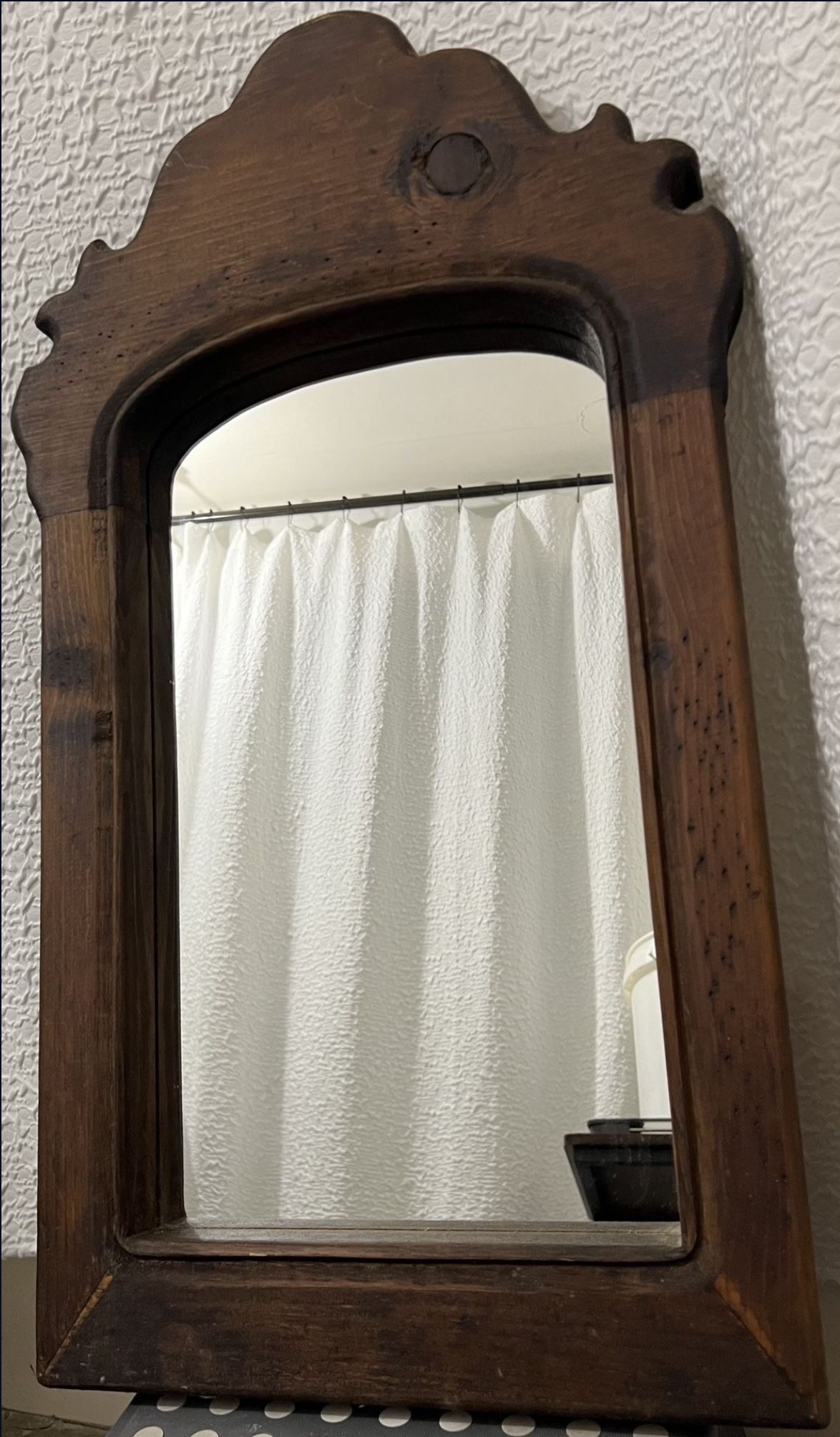Antique Rustic Wood Mirror Cottage Farmhouse With Scalloped Frame Heavy 29.5” H x 15” W