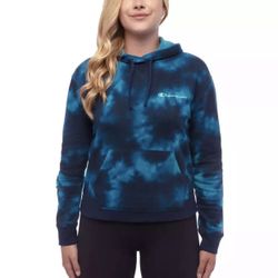 Champion Navy/Royal Blue tie dye Terry Fleece hoodie Boxy/unisex Kangaroo Pocket  24” across underarms  23” shoulder to bottom  24” shoulder to bottom