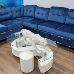 Blue Sectional Sofa Reversible Velvet Blue 💙 😍 