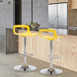 Swivel Bar Stool Adjustable-Height Barstools Modern Yellow Bar Chair, Set of 2