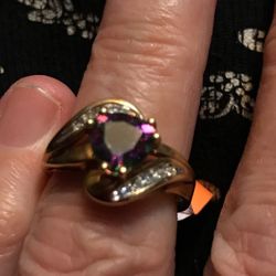 10 k mystic Topaz and diamond ring