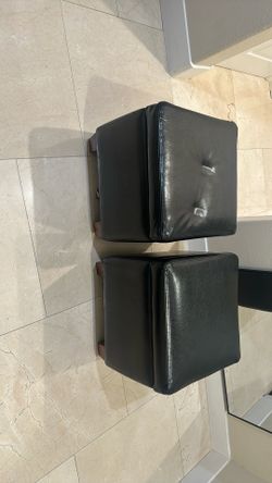 Set of 2 Black Faux Leather Storage Ottomans – Functional & Stylish