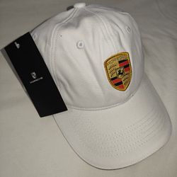 Porsche Design Genuine White Cap, Metal Buckle,  Porsche Crest Logo New In Bag NIB