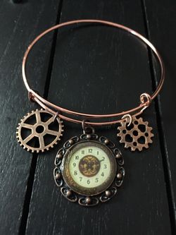 Expandable “Dirty Bronze” Stainless Steel Charm Bracelet