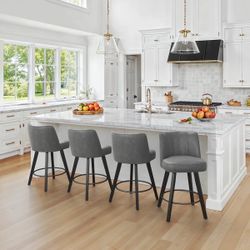 Set of 4 Modern Gray Swivel Counter Height Bar Stools – 26.2”