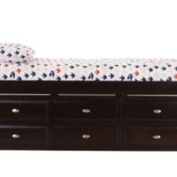 Twin Sleigh Bed With Six Storage Drawers And Organic Twin Mattress 