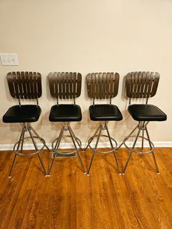 Set Of Four MCM Stationary Bar Stool Chairs By Comfort Lines Inc