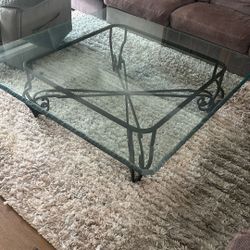Glass Top Coffee Table with Decorative Metal Base