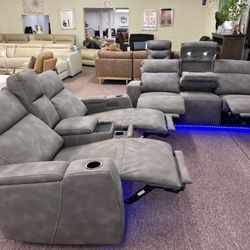 Furniture- Zero Gravity Fabric Power Recliner- Greymel