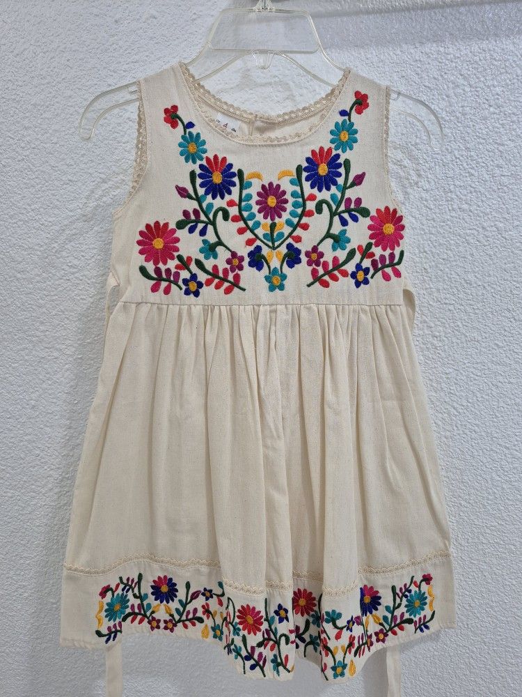Toddler Girls Mexican Sleeveless Embroidered Floral Dress