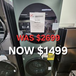 WashTower Stacked SMART Laundry Center 4.5 Cu.Ft.Front
Load Washer & 7.4 Cu.Ft, Gas Dryer in Nature Green w/ Steam