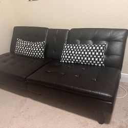 Memory Foam Futon with Cupholder, Faux Leather, Like New!