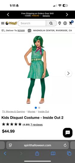 Kids Disgust Costume Inside Out Size Small