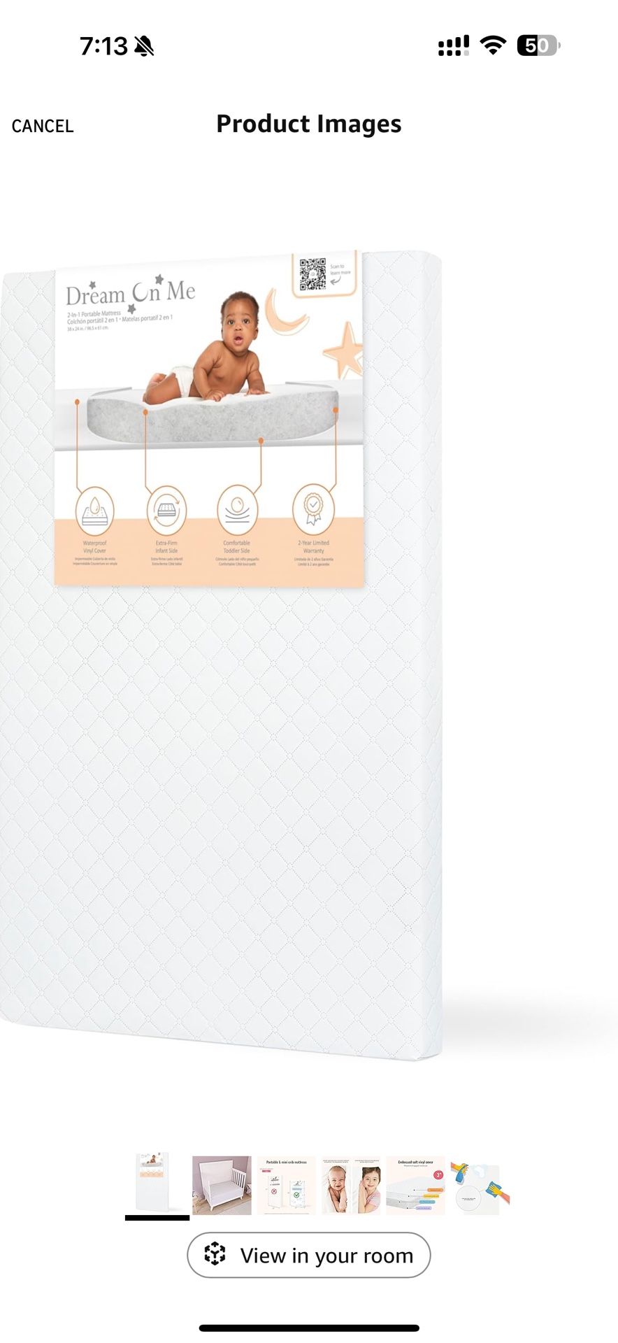 Dream On Me Holly 3 Fiber Baby Crib Mattress, Fits All Mini & Portable Crib