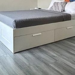 Ikea Brimnes Queen Storage Bed Frame W/Drawers