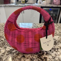 Kate Spade New York x Target Polka Dot Wicker Crescent Bag Pink Red NEW