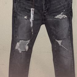 Dark Gray Ripped Purple Jeans