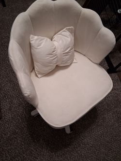 Small white vanity or desk adjustable chair with wheels