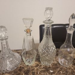 4 Vintage Crystal Wine Decanters