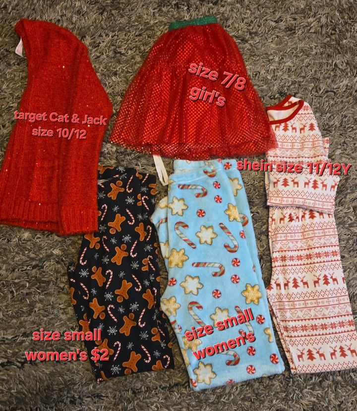 Christmas Leggings, Pajama Set, Skirt, Leggings $3 Each