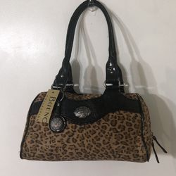 Bueno Collection  Leather Leopard shoulder handbag  brown .