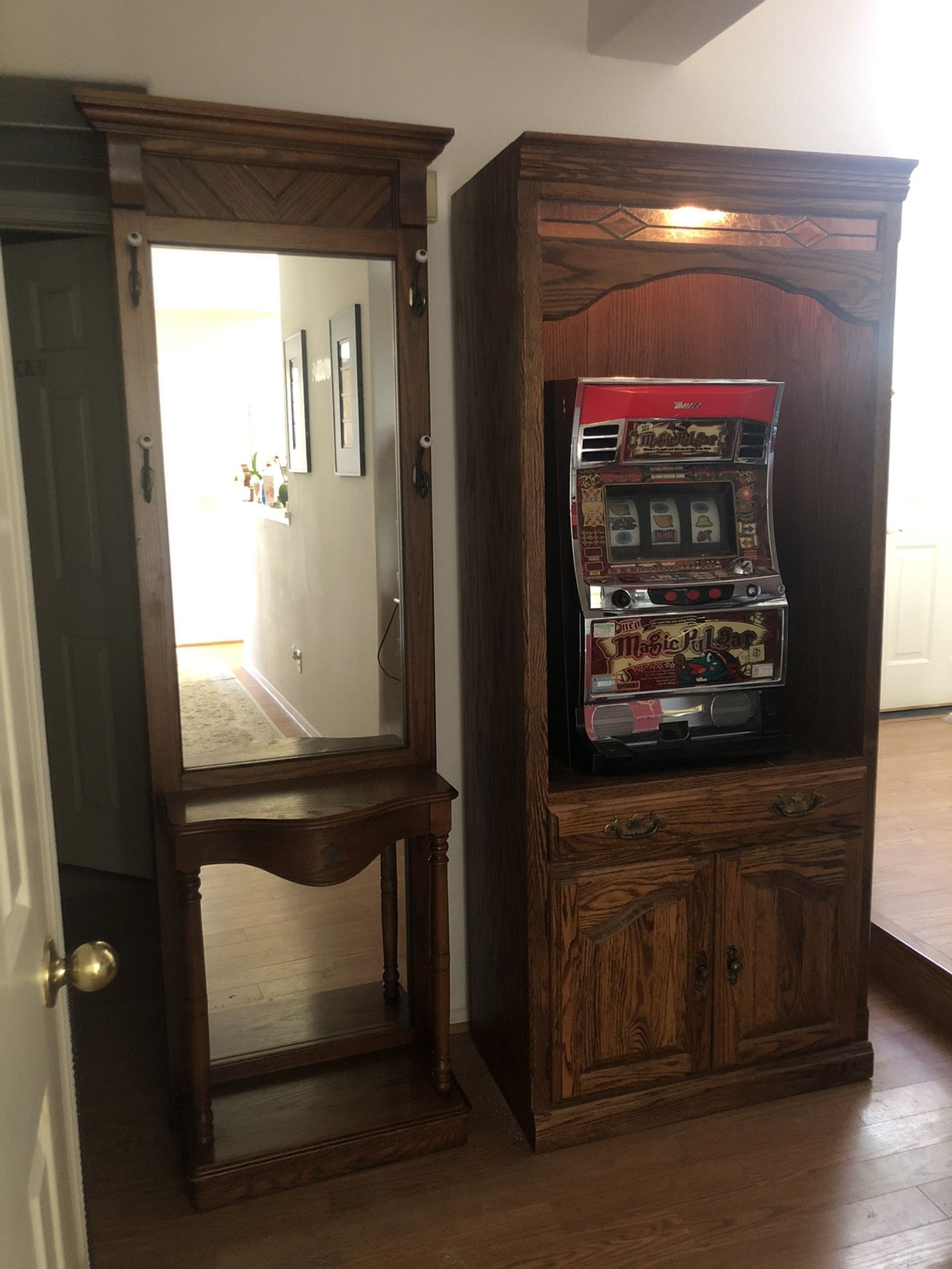 Lighted Bookcase/ detail cut beveled glass