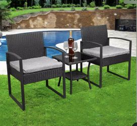 Outdoor Furniture Patio Set Wicker Rattan Conversation Set Chairs Table 3pcs