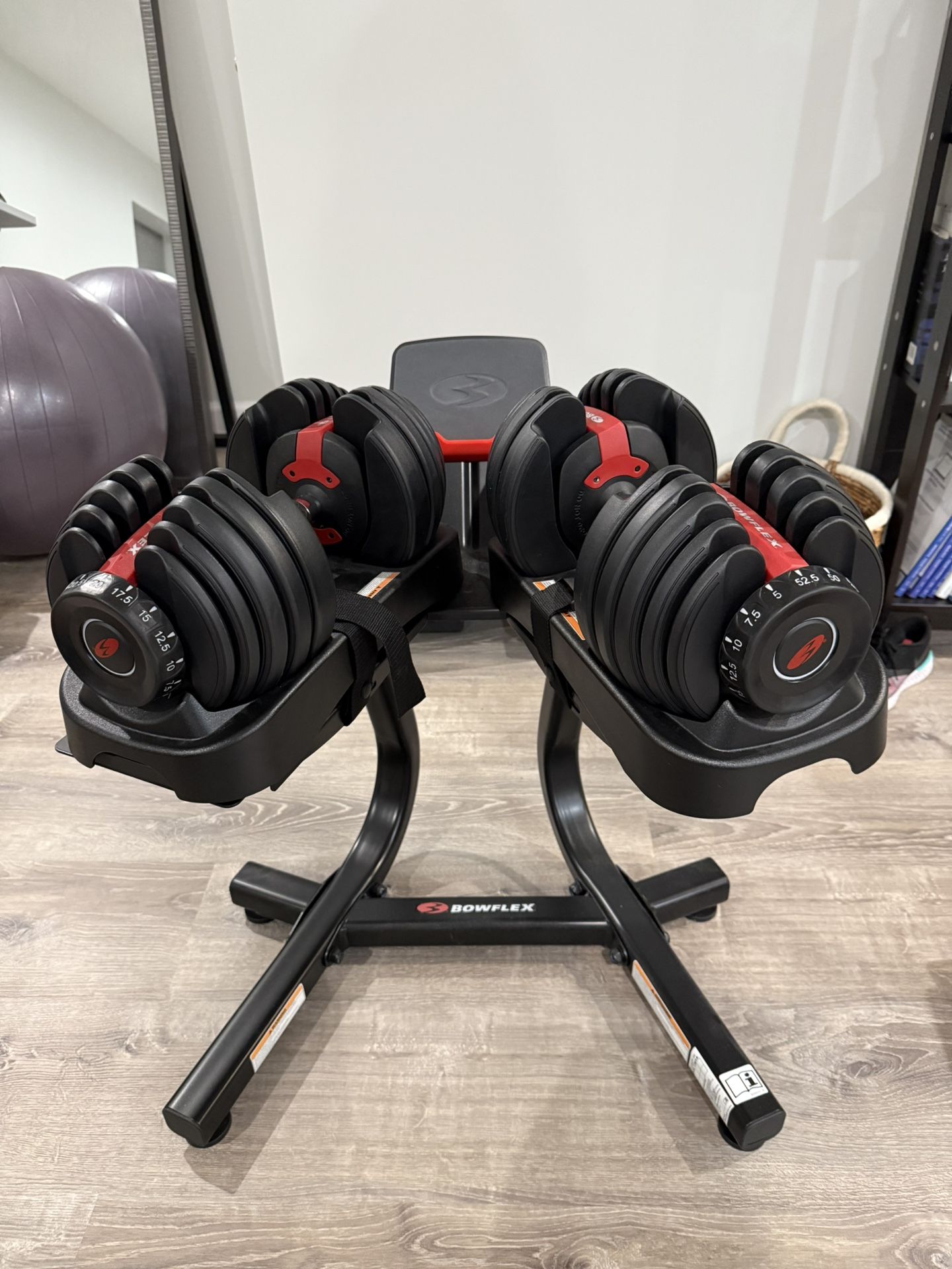 Bowflex Adjustable Dumbbells With Stand, Plus Bench And Pair Of 5 Lbs And 10 Lbs Dumbbells