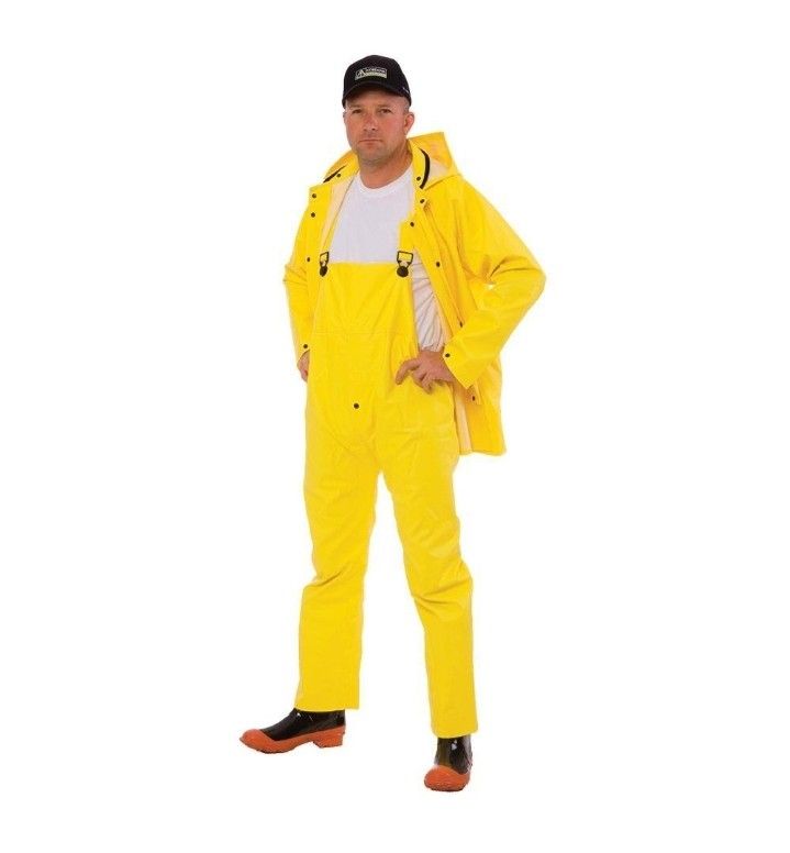 Men's Yellow Detachable Hood 3-Piece Rain Suit Jacket Bib Overalls