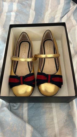 Gucci Gold Leather Mary Jane Ballet Flats