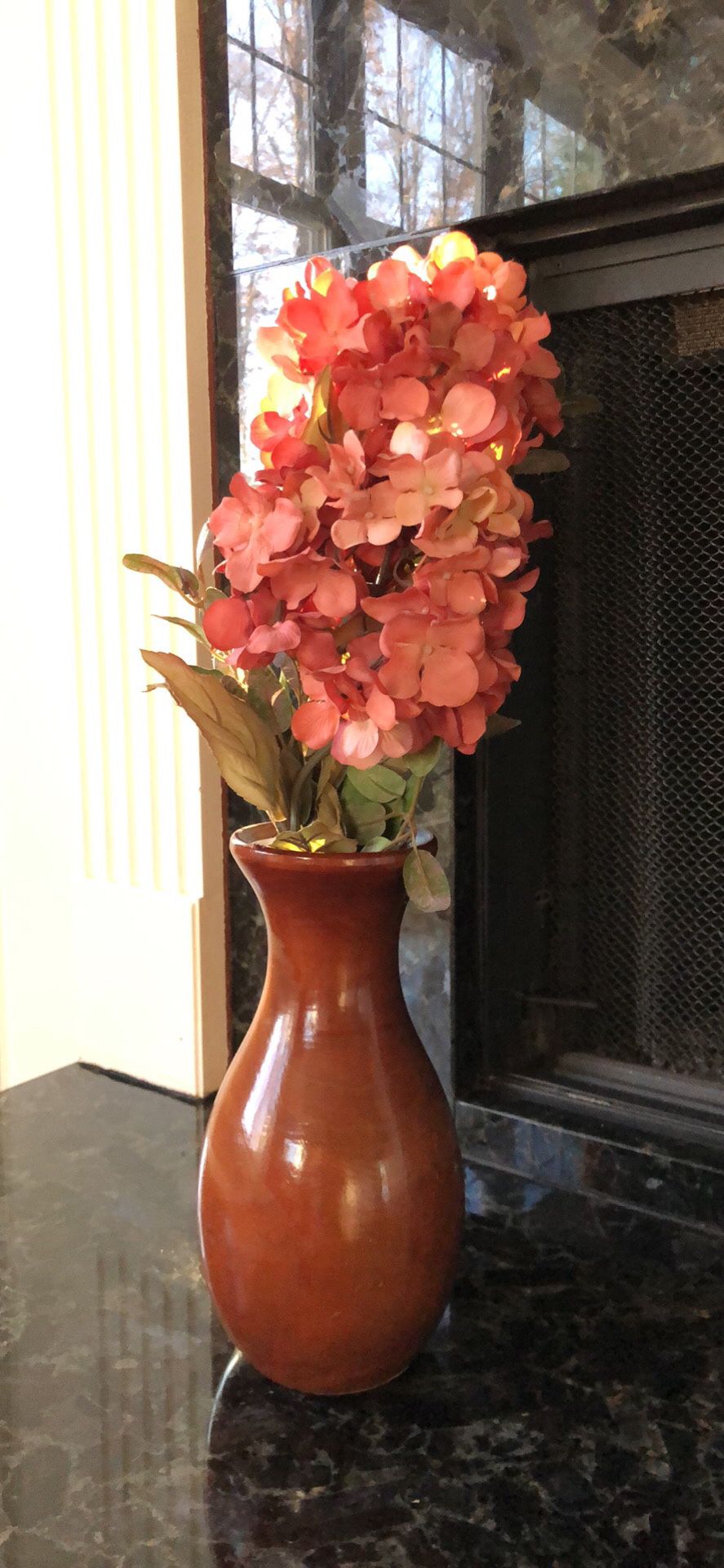 Wooden Vase with Hydrangeas