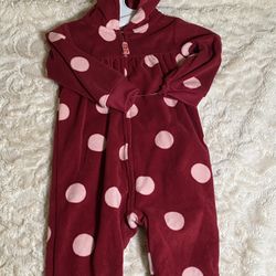Pink Spotted Fleece Hooded Zip Up Romper 12M