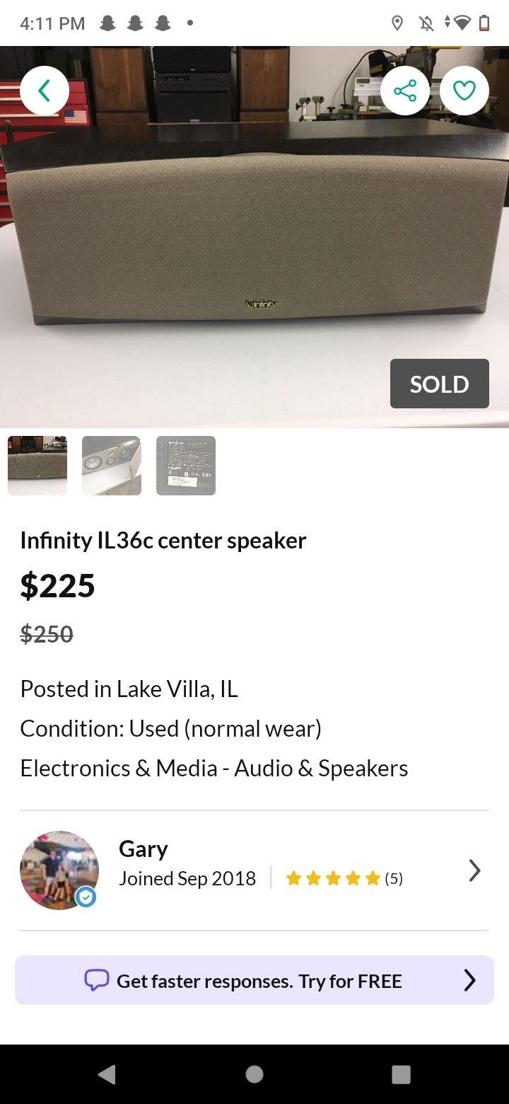 Infinty Il36C Center Speaker (LG)