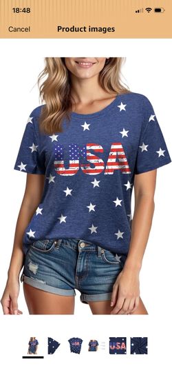 4th of July Shirts Women:USA Star American Flag Crew Neck Short Sleeves Tee Patriotic T-Shirt