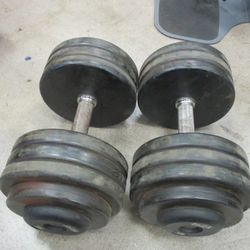 Used Intek 75 Lb Rubber Dumbbell - PAIR