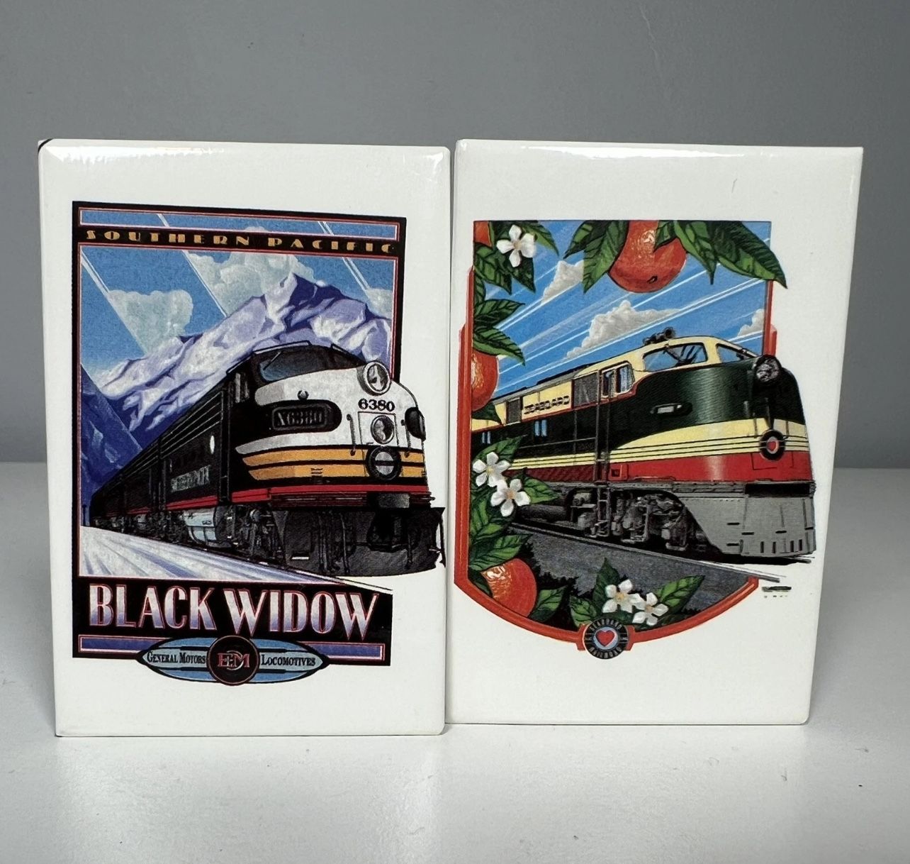 Fridge Magnets Seaboard Railroad And Black Widow GE Locomotives. Lot of 2