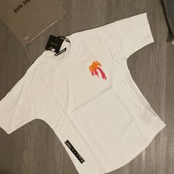 Palm Angels white cotton T-shirt with orange palm tree print size large read description