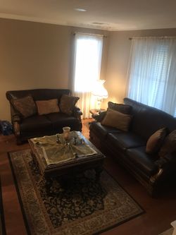 2-piece Leather Sofas and Marble Center Table
