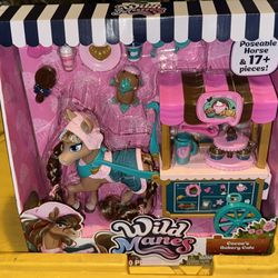 Wild Manes Horse Toys – Cocoa’s Bakery Café Cart Playset with Cocoa Horse Doll, Pastry & Drink Accessories, Brush & Stuffed Animal