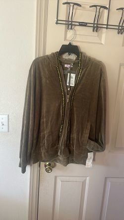 Olive Green Velour Zip-Up Hoodie XL