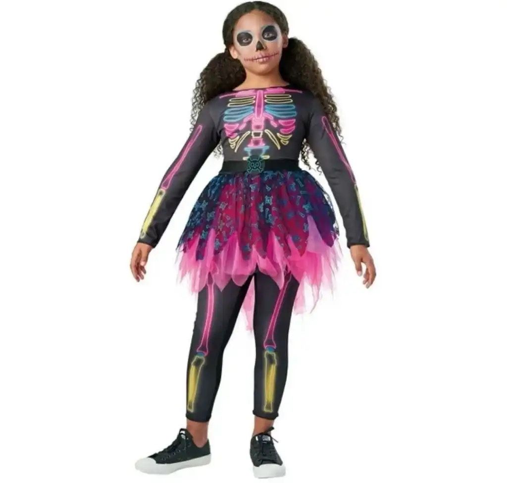 New Size Girls 8-10 Neon Skeleton Costume. Really Cute 