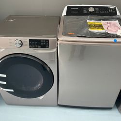 Champagne Samsung Top Load Washer And Electric Dryer Set