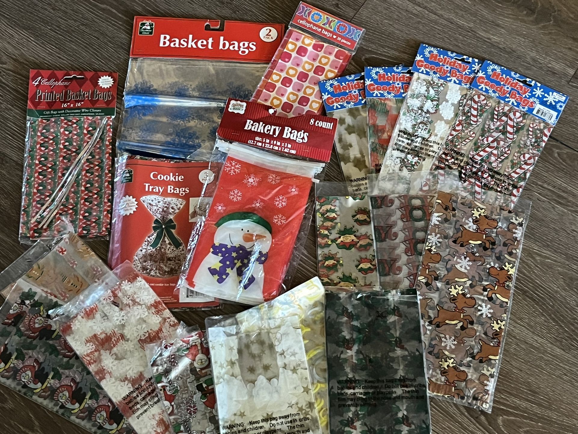 Assortment Of Christmas Decorated Goodies Bags