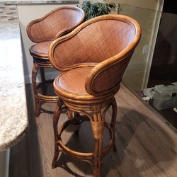 2 Boho Rattan Swivel Bar Stools