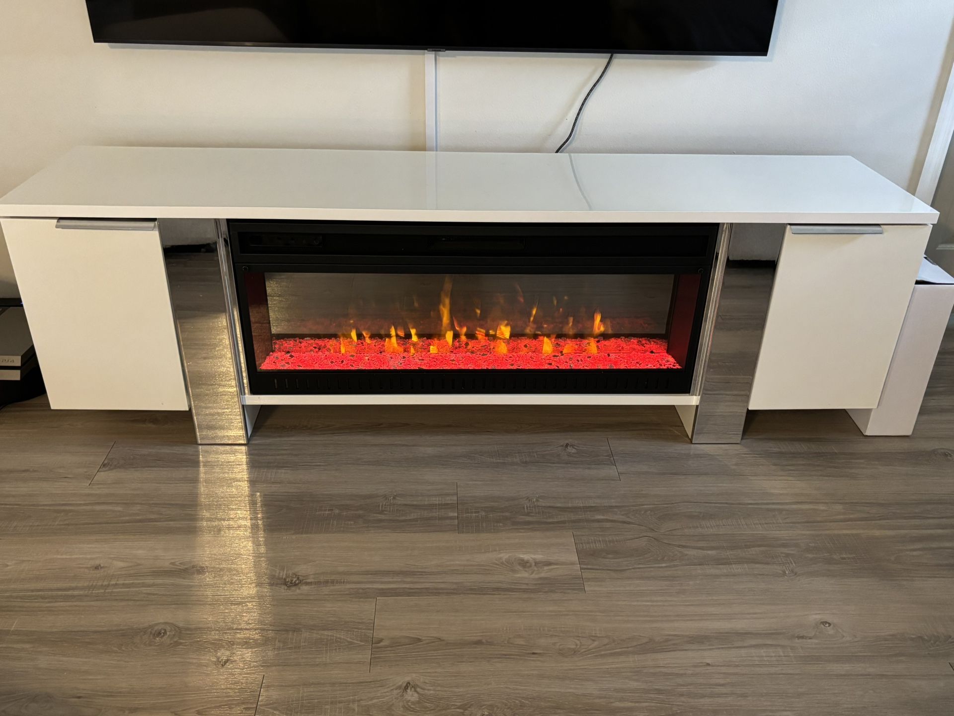 70 Inch Console With Crystal Color Changing Fire Place