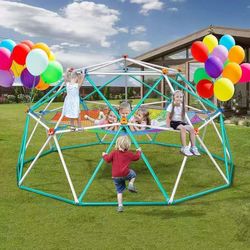 Climbing Dome with Climbing Cargo Net, 10 ft Dome Jungle Gym with Hammock for Kids Outdoor Playset Monkey Bars Backyard